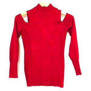 CACHE Red, cold shoulder sweater